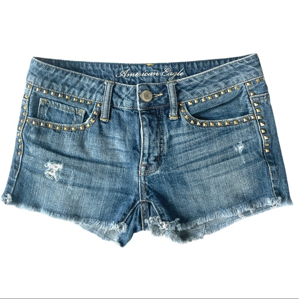 AE Distressed Shorts Studded Frayed Hem 00